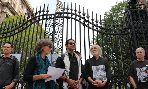 Ahead of hearing, Mohsen Mahdawi, GS ’25, SIPA ’27, and Mahmoud Khalil, SIPA ’24, attend ‘silent vigil’