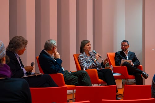 University Provost Angela Olinto speaks about the future of research funding at Columbia World Projects panel