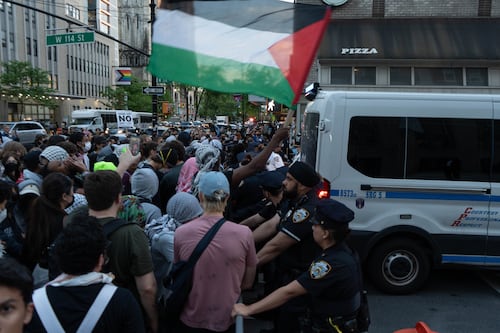 NYPD officers respond with force to protesters picketing around Columbia after arrests at Butler Library