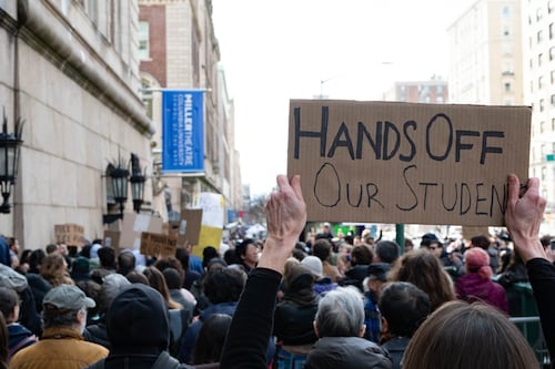 Emergency rally to protest ICE detainment of Ellie Aghayeva, GS ’26, draws hundreds of faculty, students, community members