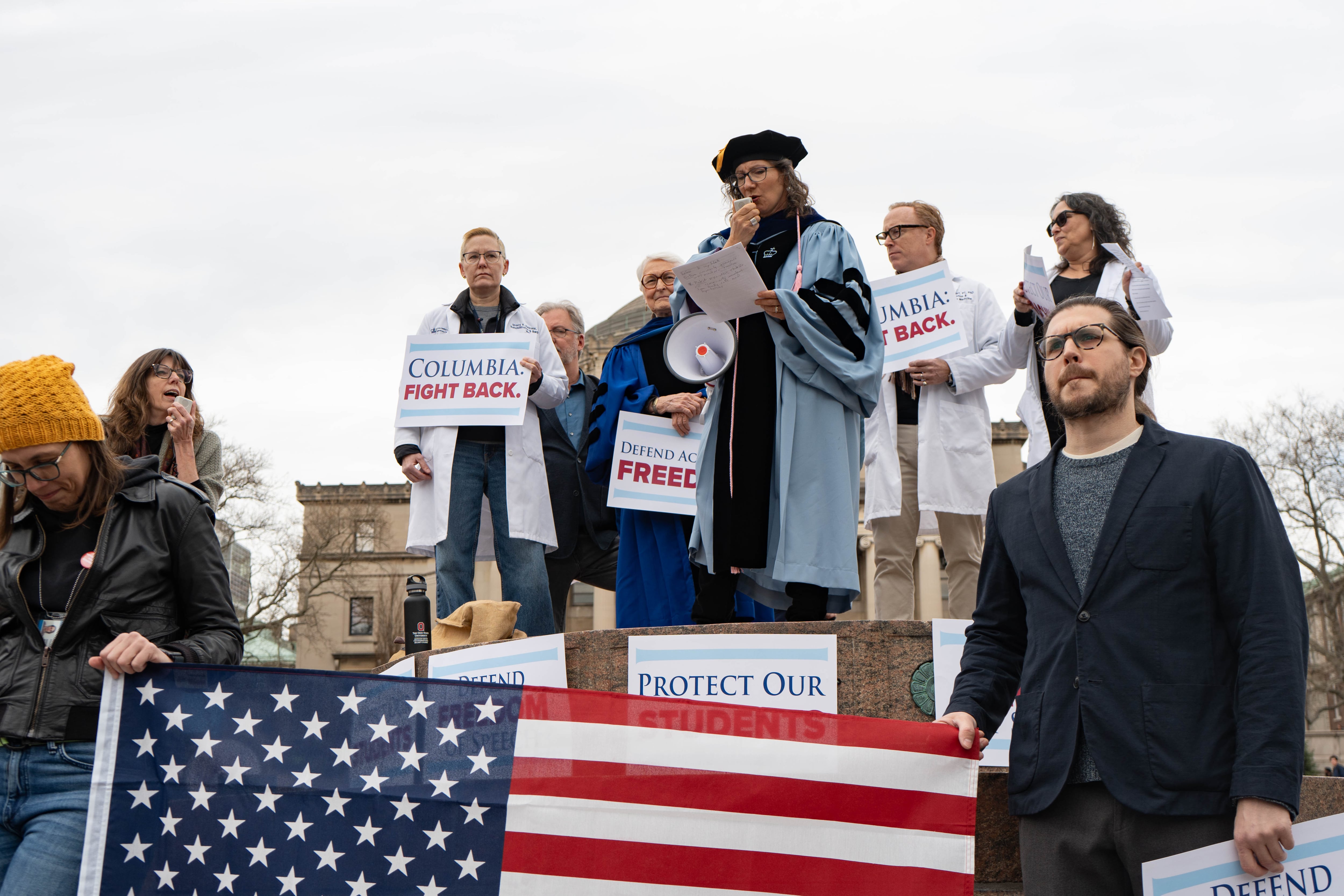 ‘Hands off our university’: Faculty rally against federal oversight of Columbia