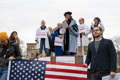 ‘Hands off our university’: Faculty rally against federal oversight of Columbia