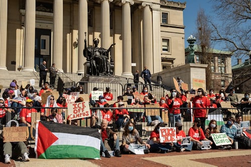 ‘Jews say ICE off campus’: Demonstrators gather at Low Steps to protest ICE arrest of Mahmoud Khalil, SIPA ’24